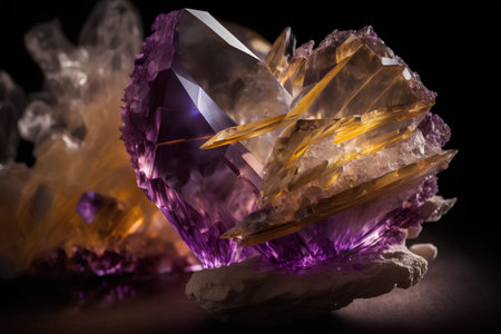 Natural amethyst on black background. Amethyst on black background.の素材