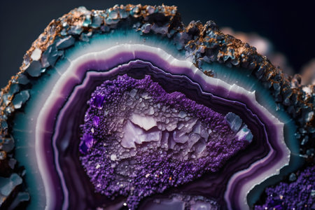 Macro shooting of natural mineral rock specimen - agate gemstone on dark background.の素材