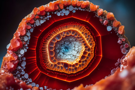 Fractal 3D illustration of red agate with orange and blue veinsの素材
