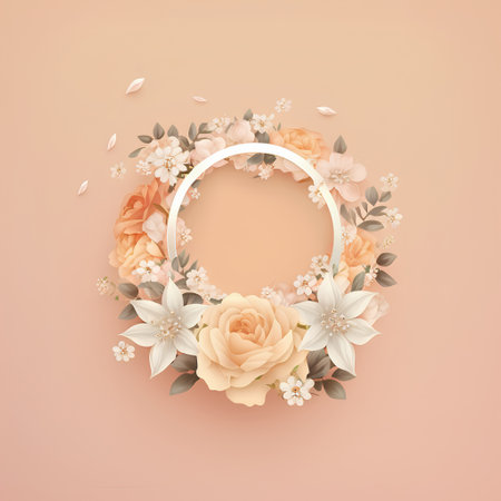 Floral wreath with white and orange flowers. Vector illustration.の素材