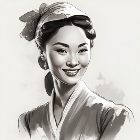 Portrait of a beautiful japanese woman in retro style.の素材