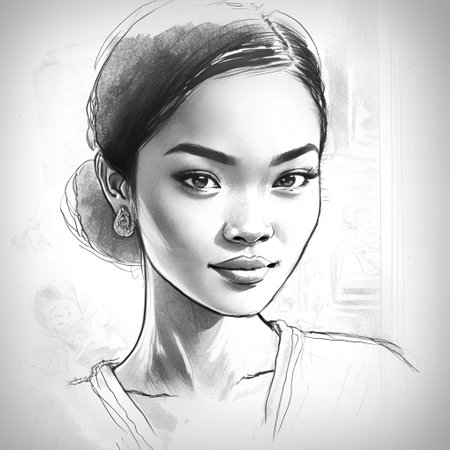 Sketch of a beautiful young woman. Hand-drawn illustration.の素材