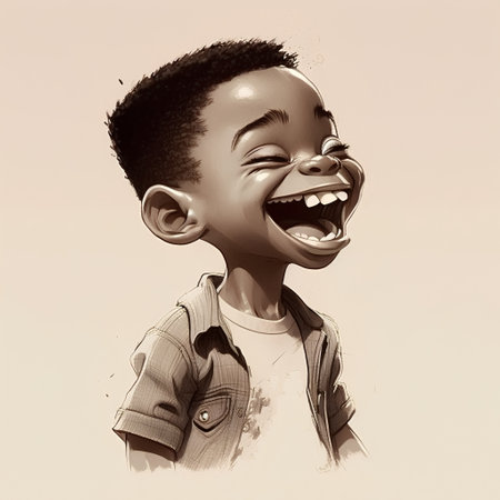 Funny little african american boy with big smile on faceの素材