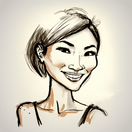Beautiful young woman with short hair. Hand drawn vector illustration.の素材