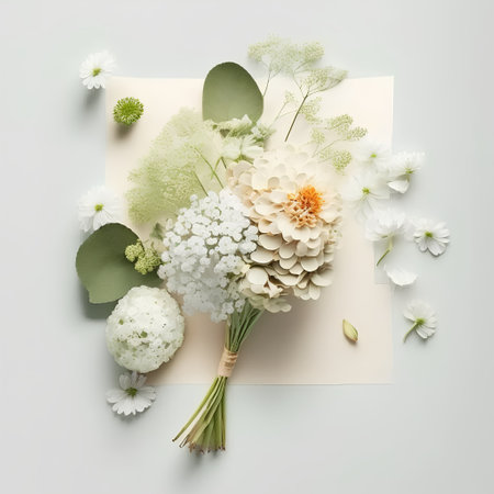 Creative layout made of hydrangea flowers on pastel background. Flat lay, top viewの素材
