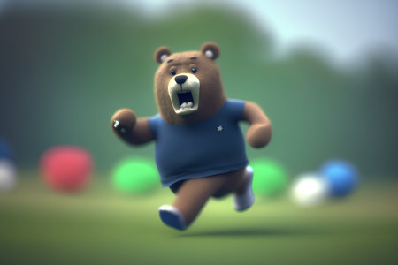 3d rendering of a cute teddy bear playing snookerの素材