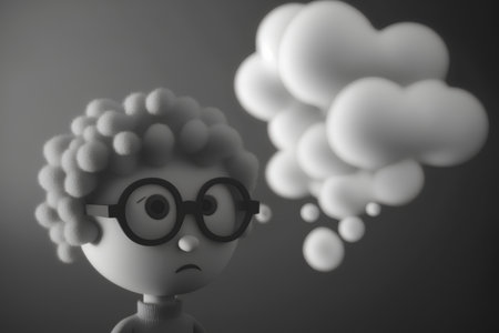 Black and white 3d render of a little boy with eyeglassesの素材