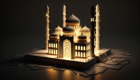 3d illustration of mosque on black background. Ramadan Kareem concept.の素材