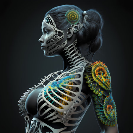 Digital Illustration of a Female Skeleton with Veins Anatomyの素材
