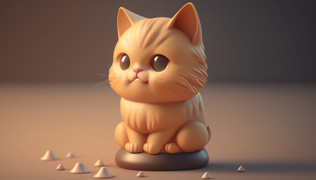 3D rendering of a cute cartoon cat sitting on a pedestalの素材
