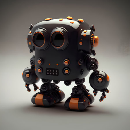 3d render of a robot on a gray background with clipping pathの素材