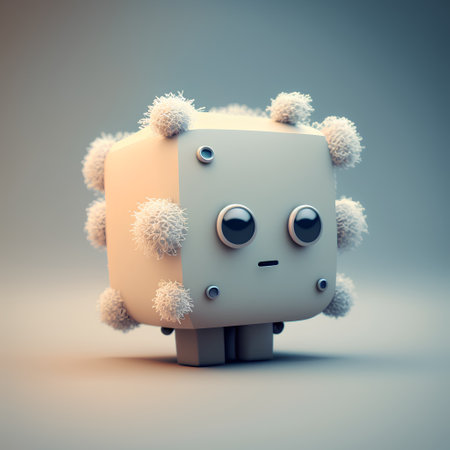 Cute robot with snowflakes on his head. 3d renderingの素材
