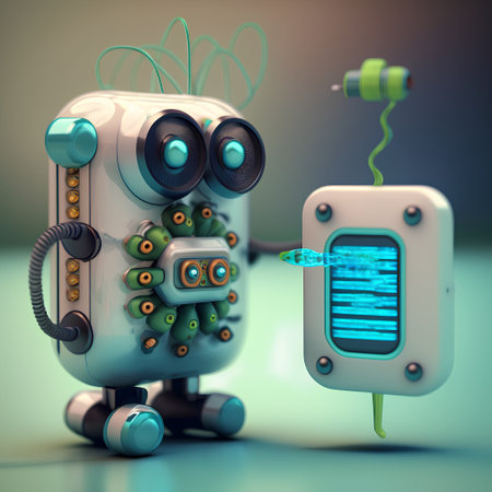 Robot with a mouse in his hand. 3d illustration.の素材