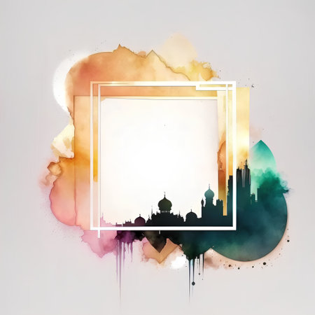 Abstract watercolor background with city silhouette. Vector illustration for your designの素材