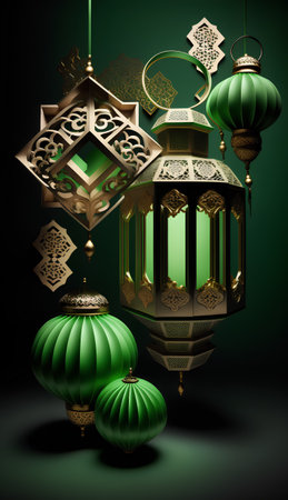 3d illustration of islamic lanterns for Ramadan Kareemの素材