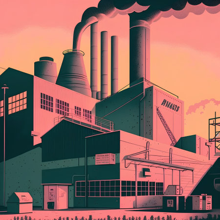 Industrial building with chimneys. Vector illustration in retro style.の素材