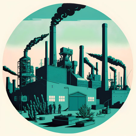 Industrial landscape. Factory with chimneys in retro style. Vector illustration.の素材