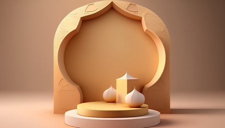 3d render of podium for product display with islamic ornamentの素材
