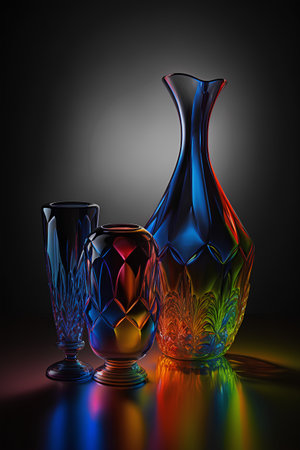 Colorful glass vase on black background. 3D illustration.の素材