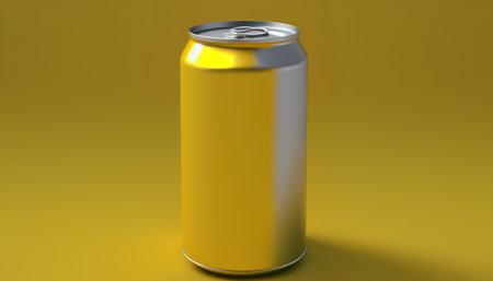 Aluminum can mockup on yellow background. 3D rendering.の素材
