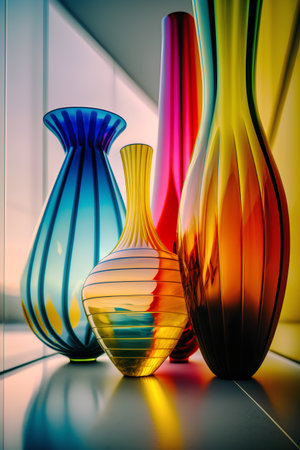 Colorful glass vase on the table. 3D rendering.の素材