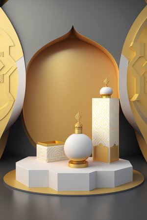 Ramadan Kareem background with arabic lantern, 3d renderingの素材