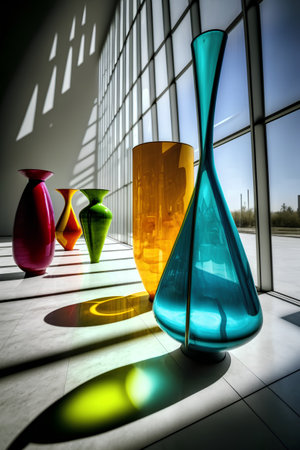 Colorful vases in the interior of a modern office building.の素材