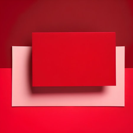 Design concept - top view of business card on red background for mockupの素材