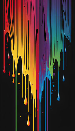 Colorful paint dripping on black background. Vector illustration for your designの素材