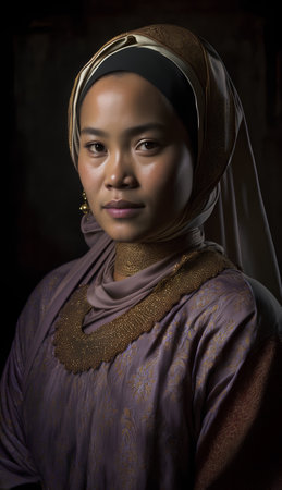 Portrait of a beautiful young muslim woman wearing traditional clothes.の素材