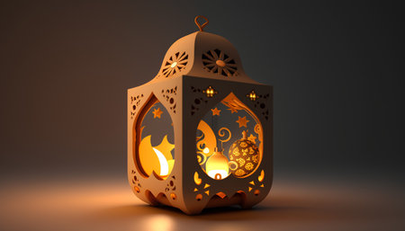 Lantern with burning candle. 3d illustration. Ramadan Kareemの素材