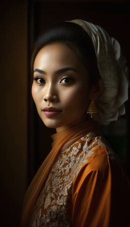 Portrait of a beautiful asian woman in indian dress.の素材