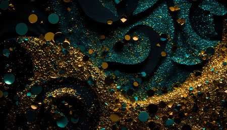 Abstract blue and gold background with golden sequins. 3d renderの素材