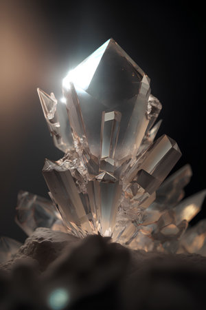 A close up shot of a crystal gem on a black background.の素材