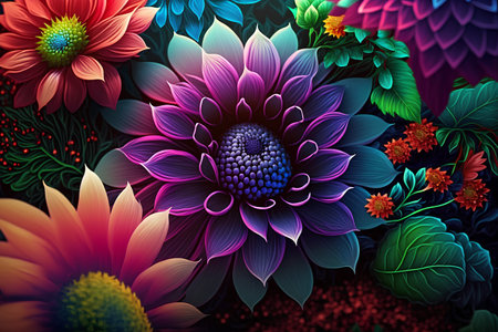 Beautiful floral background with dahlia. 3d illustration.の素材
