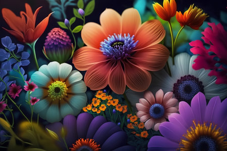 Colorful floral background with dahlias and chrysanthemumsの素材