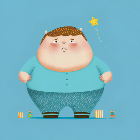 Fat man in a blue sweater with a big belly. Vector illustration.の素材