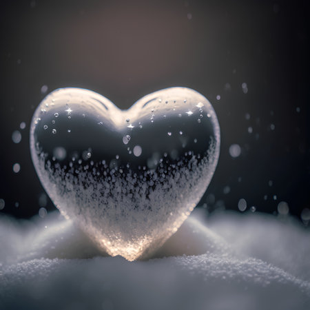 Heart in snow with snowflakes and bokeh background.の素材