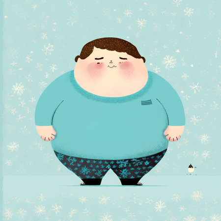 Fat man with snowflakes background. Vector illustration. Eps 10.の素材
