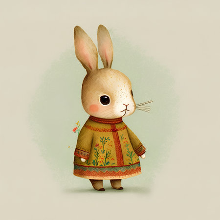Rabbit in a folk costume. Watercolor painting. Vector illustration.の素材