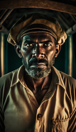 Portrait of an African man wearing a beret. Men's beauty, fashion.の素材