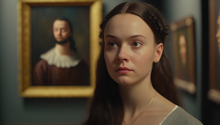 Portrait of a beautiful girl in the museum. Portrait of a beautiful girl.の素材