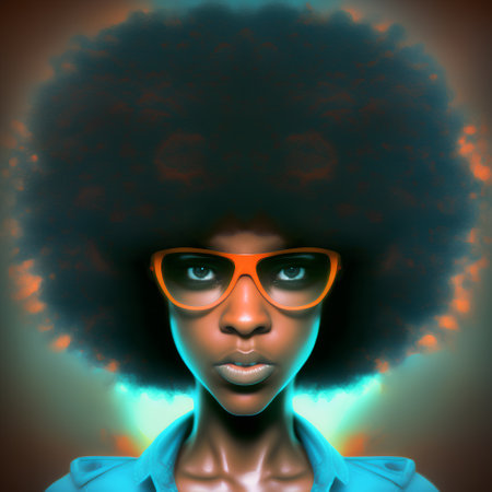 Black woman with afro hairstyle and orange glasses. 3d renderingの素材
