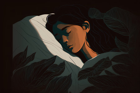 Beautiful woman sleeping in the shade of tropical leaves. Vector illustration.の素材