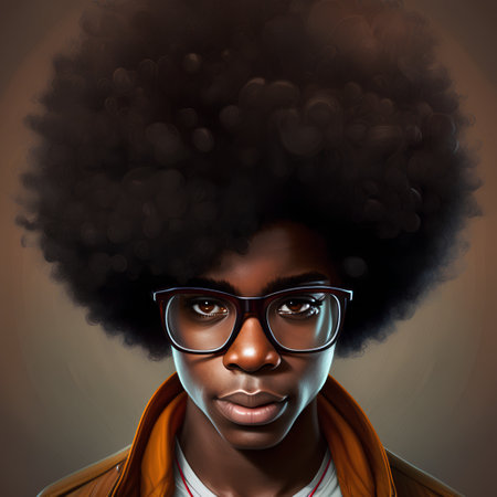 Portrait of a beautiful young African American woman with afro hairstyle.の素材