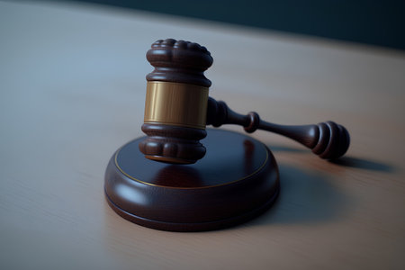 Wooden judge gavel on wooden desk. Law and justice concept.の素材