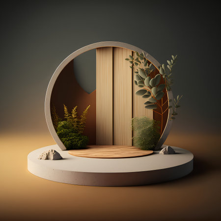 Minimalist round podium for product presentation. 3D render.の素材