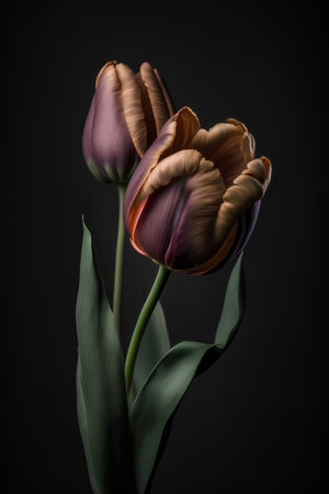 Tulip flowers on a black background. Studio photography of flowers.の素材