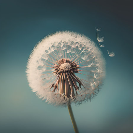 Dandelion flower with seeds in the wind. Soft focus.の素材