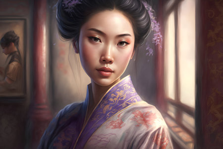 Portrait of a beautiful asian woman in traditional kimonoの素材